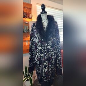 Black Rivet Faux Fur Sweater Duster